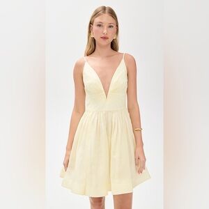 NWT Zimmermann Illuminate V Neck Pleated Linen & Silk Mini Dress 1 US6 in Lemon
